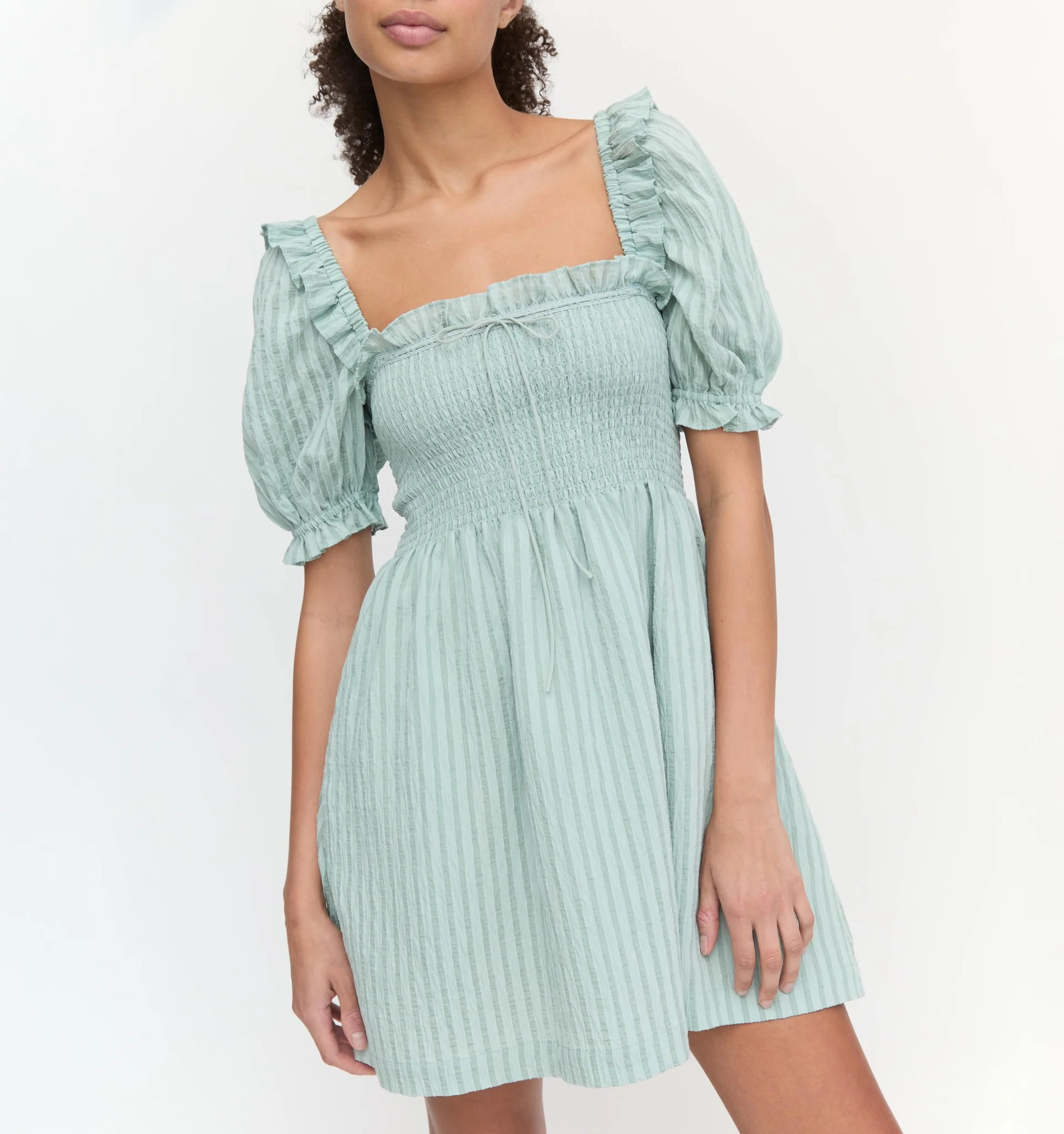 The Scarlett Mini Nap Dress - Sage Green Tonal Seersucker | Hill House Home US