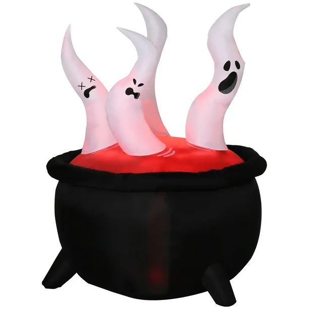 Outsunny 4ft Inflatable Halloween White Ghosts in Red Cauldron, Blow-Up Outdoor LED Display for L... | Walmart (US)