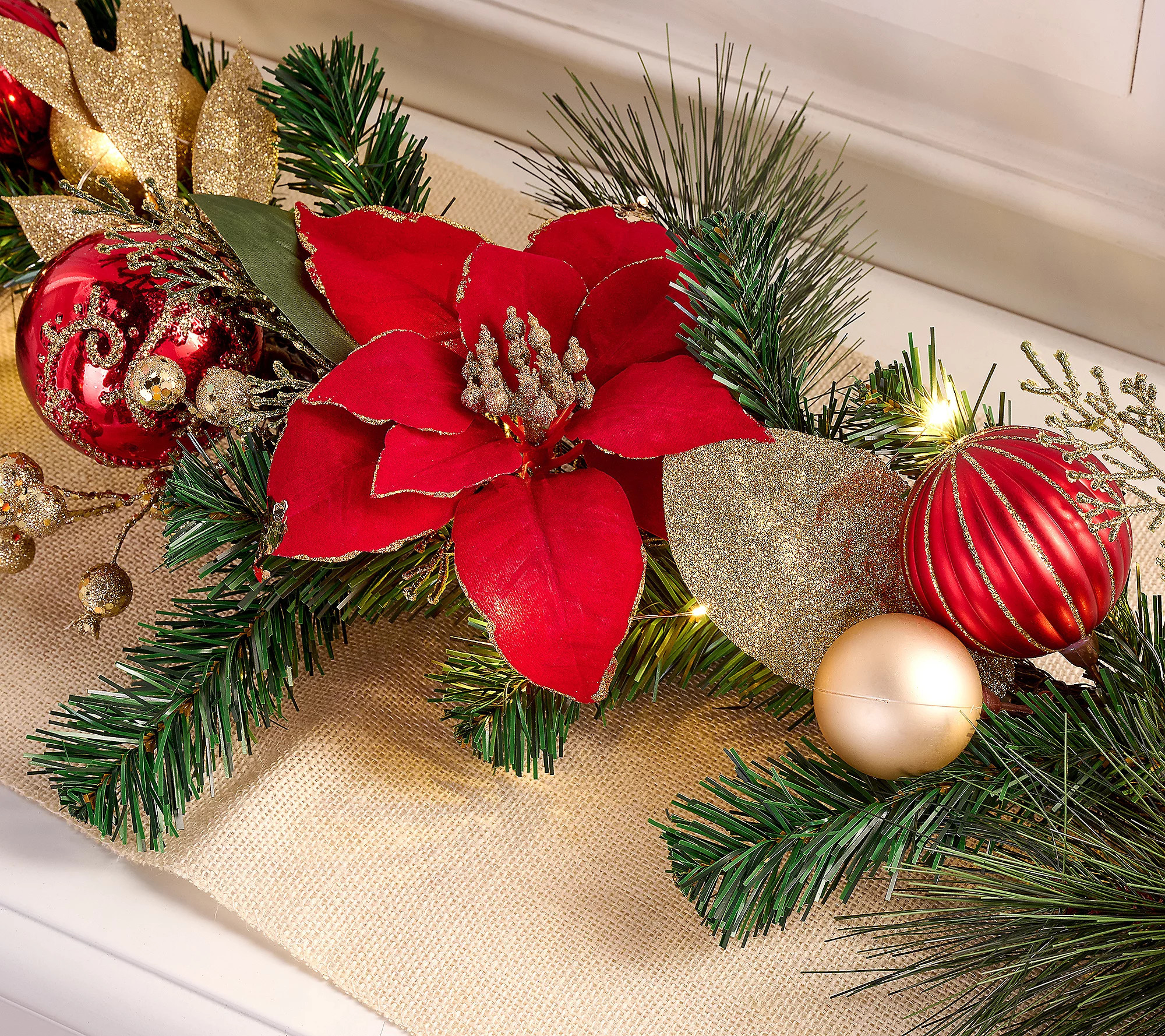 Home Reflections 6' Lit Poinsettia Ornament Garland | QVC