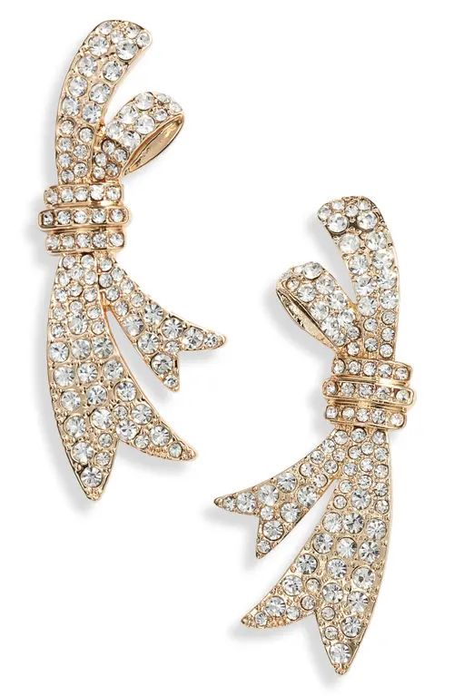 Open Edit Crystal Pavé Bow Stud Earrings in Clear- Gold at Nordstrom | Nordstrom
