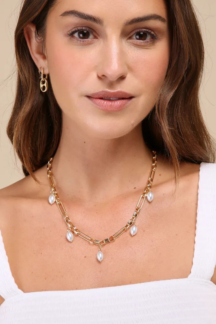 Adorable Glow Gold Chunky Pearl Charm Necklace | Lulus
