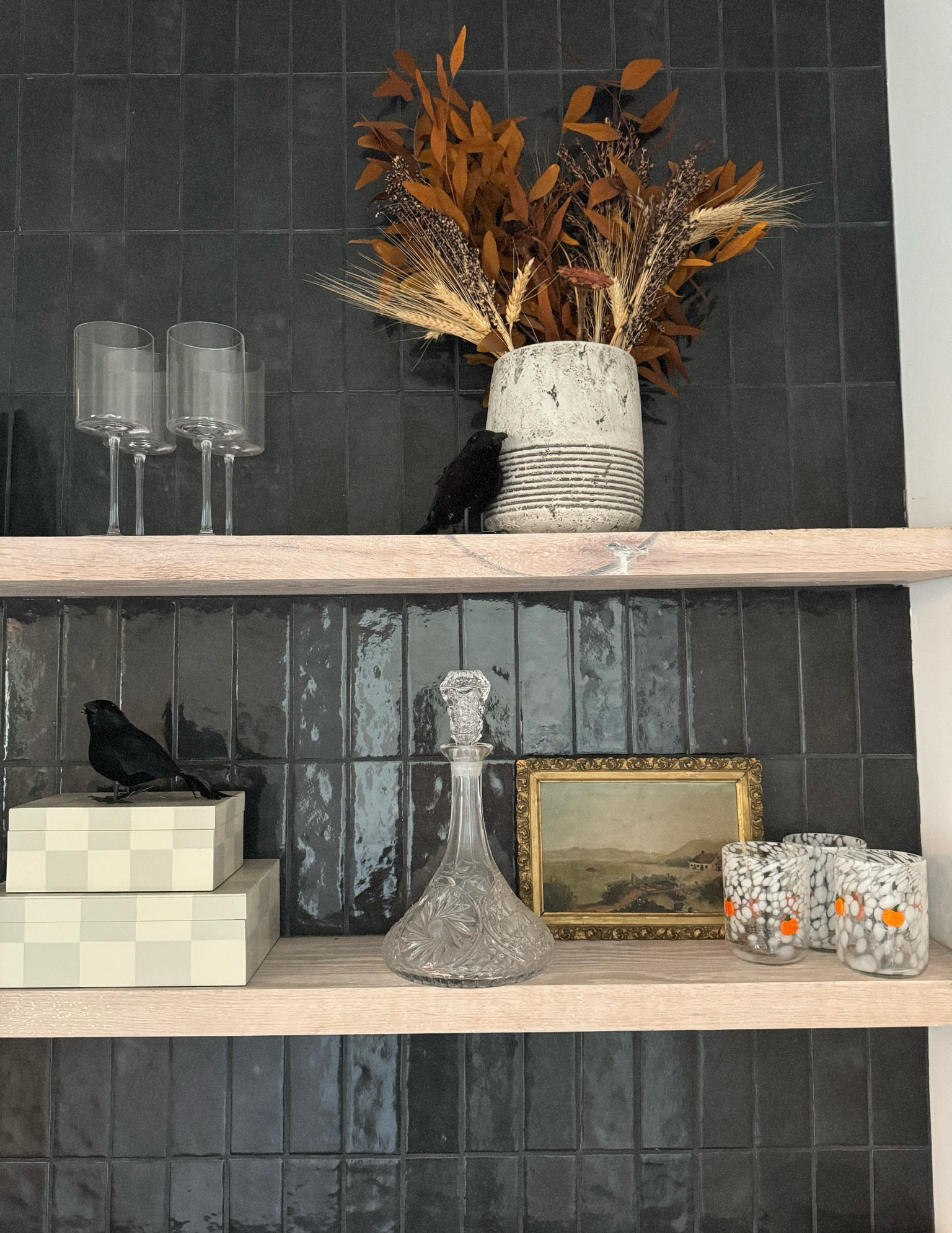 Wet bar shelves
Halloween decor
Fall decor 
Home decor 

#LTKSeasonal #LTKHalloween #LTKFindsUnder50