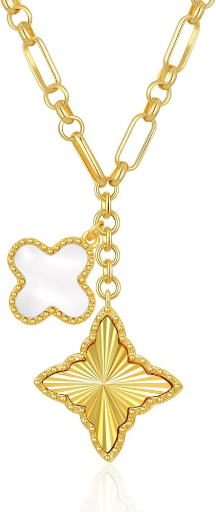 Clover Necklace for Women, 14K Gold Four Leaf Clover Pendant Necklaces Lucky Dainty Trendy Jewelr... | Amazon (US)