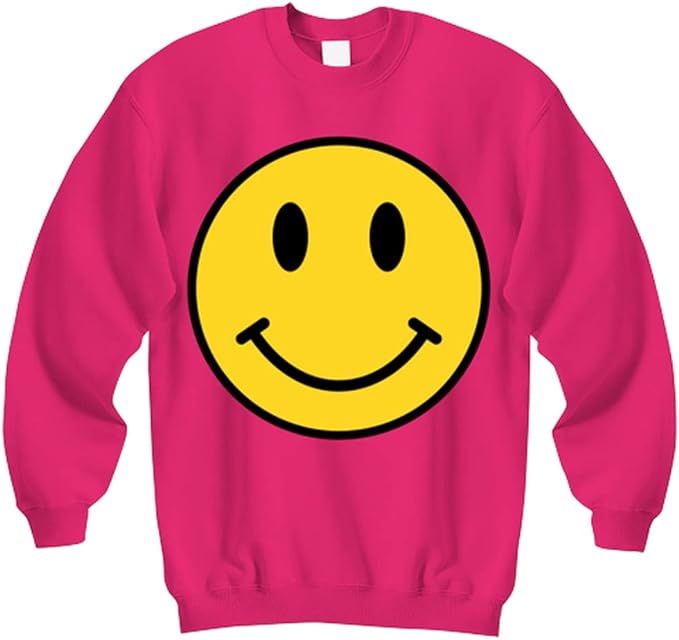 Happy Smiley Face Emoji Retro 80s 90s Plus Size Women Men Youth Sweatshirt Black | Amazon (US)