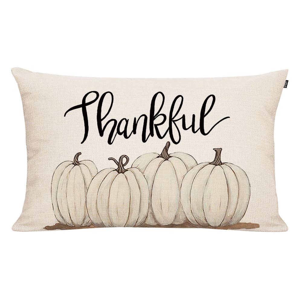 GTEXT Fall Throw Pillow Cover Autumn Decor Thankful with White Pumpkins Pillow Cover 20x12 inch O... | Amazon (US)