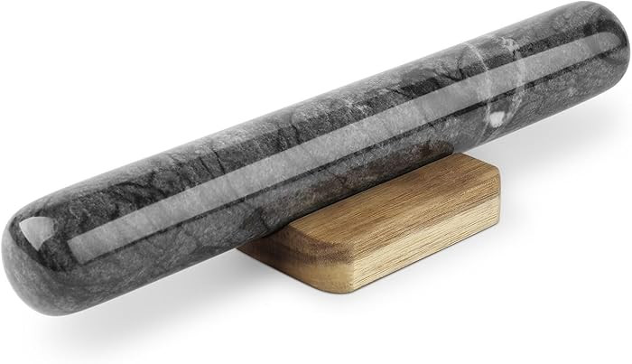 Flexzion Dowel Rolling Pin, 11-inch Black Marble with Wooden Holder Base Stand, Marble Rolling Pi... | Amazon (US)