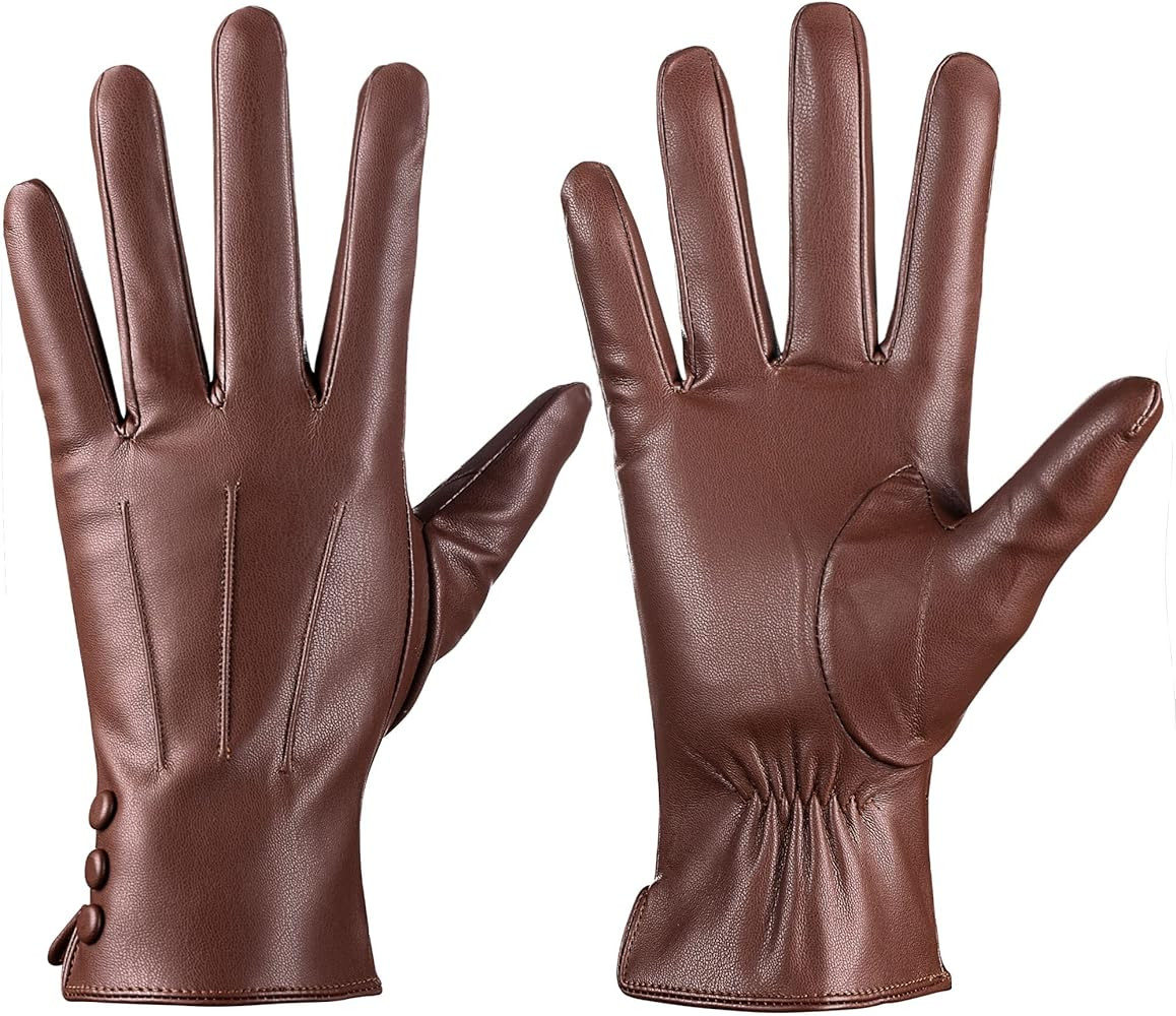 Leather Gloves for Women Winter Warm Gloves Touch Screen Warm Wool Lined Texting Driving Gloves | Amazon (US)