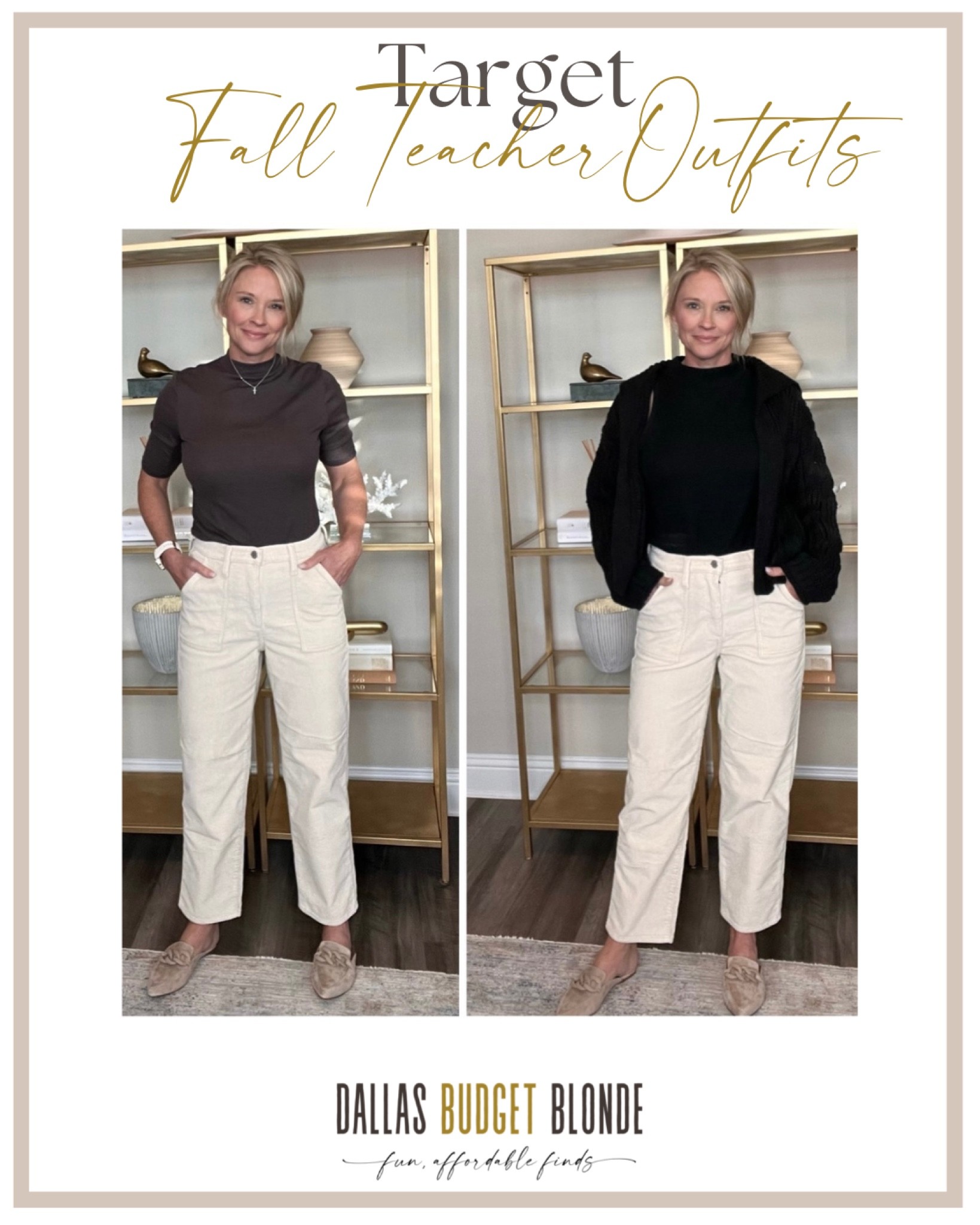 These corduroy pants are great workwear, especially for teachers. They have a more comfy fit than jeans & a more elevated style. All of these tops are at Target. Pair these pants with some cute mules and you have a great outfit for the classroom.
I’m wearing mules from Nordstrom that are a little on the pricey side, so I also included some cute ones at Target!

#LTKworkwear #LTKstyletip #LTKunder50