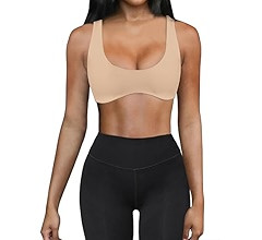 Meladyan Women Sports Bra Scoop Neck Curve Wireless Support Bralette Crop Tank Cami Backless Slee... | Amazon (US)