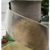 Luxe Designer Ribbon - D. Stevens 2.5"" X 10Yds Ribbon, Platinum Velvet W/Gold Back Luxury Xmas Decor | Etsy (US)