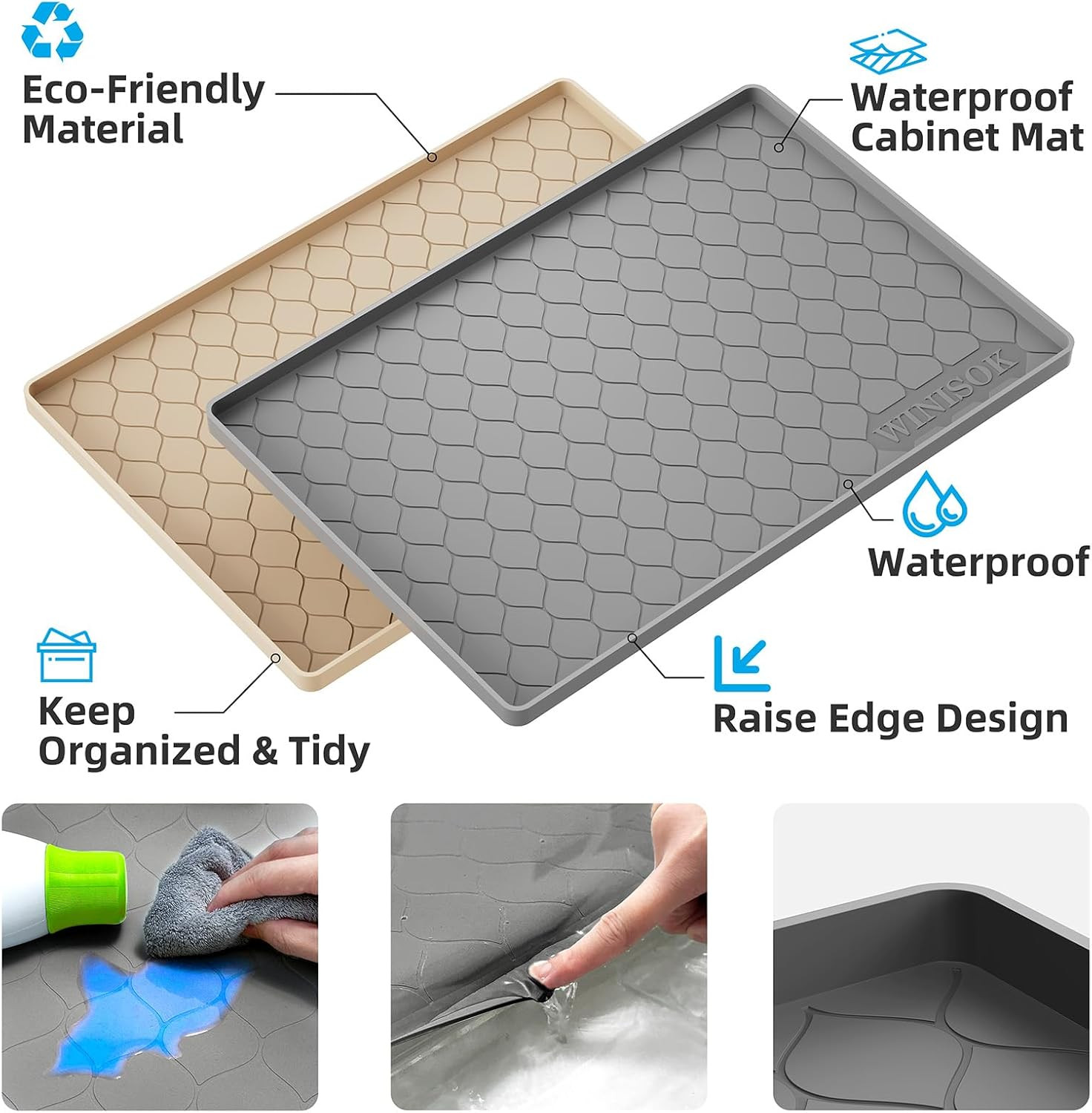 Silicone Under Sink Mat 34" x 22", Kitchen Essentials and Gadgets, Shelf Liner and Cabinet Protec... | Amazon (US)