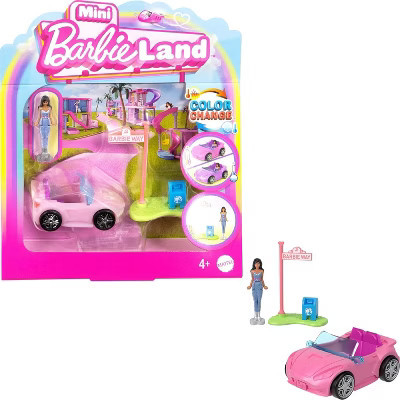 Barbie Mini BarbieLand Toy Vehicle Playset with 1.5-inch Doll & Convertible Car with Color-Change Surprise, Plus Street Sign Accessory | Target