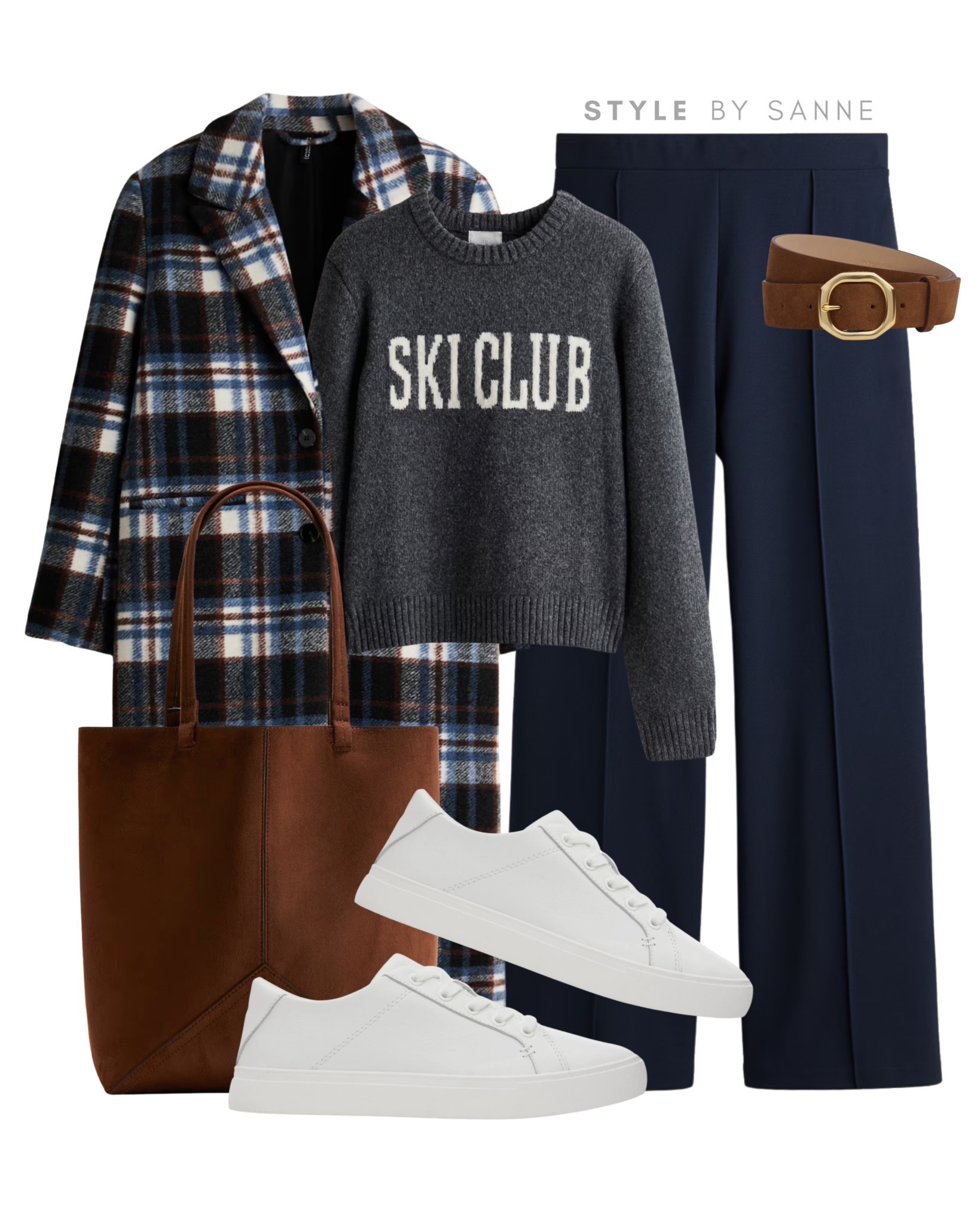 Winter preppy meets comfort ❄️💙
A checked coat layered over a grey ski sweater and navy trousers — casual yet polished. Completed with white sneakers, a brown tote, and a suede belt.
Tap to shop all pieces now! ✨


#LTKshoes #LTKstyletip #LTKautumn