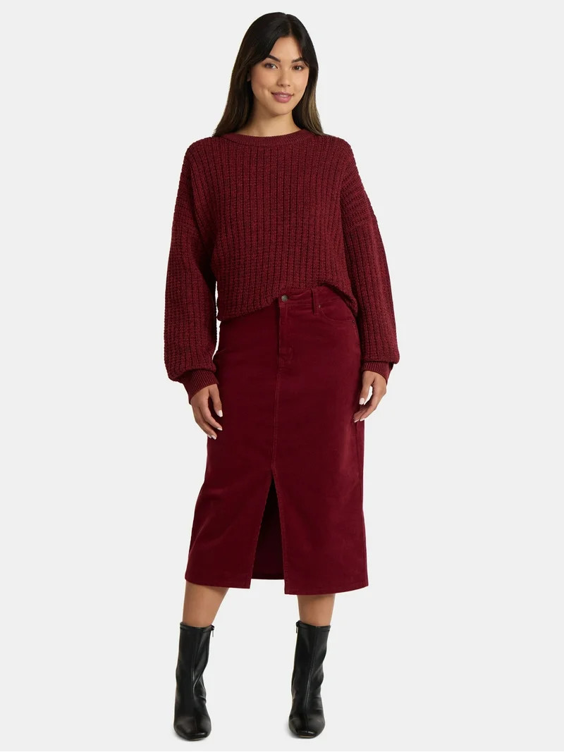 Time and Tru Women's Corduroy Midi Skirt with Front Slit, Sizes 0-20 | Walmart (US)