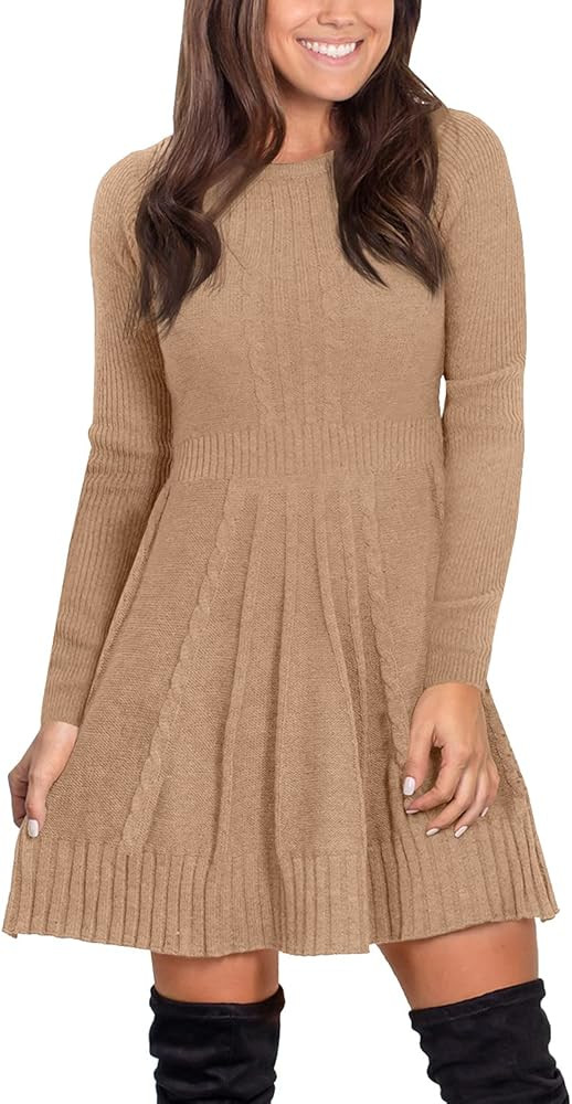 Maisolly Women Winter Cable Knit Sweater Dress Pullover Long Sleeve Flare Warm Dress | Amazon (US)