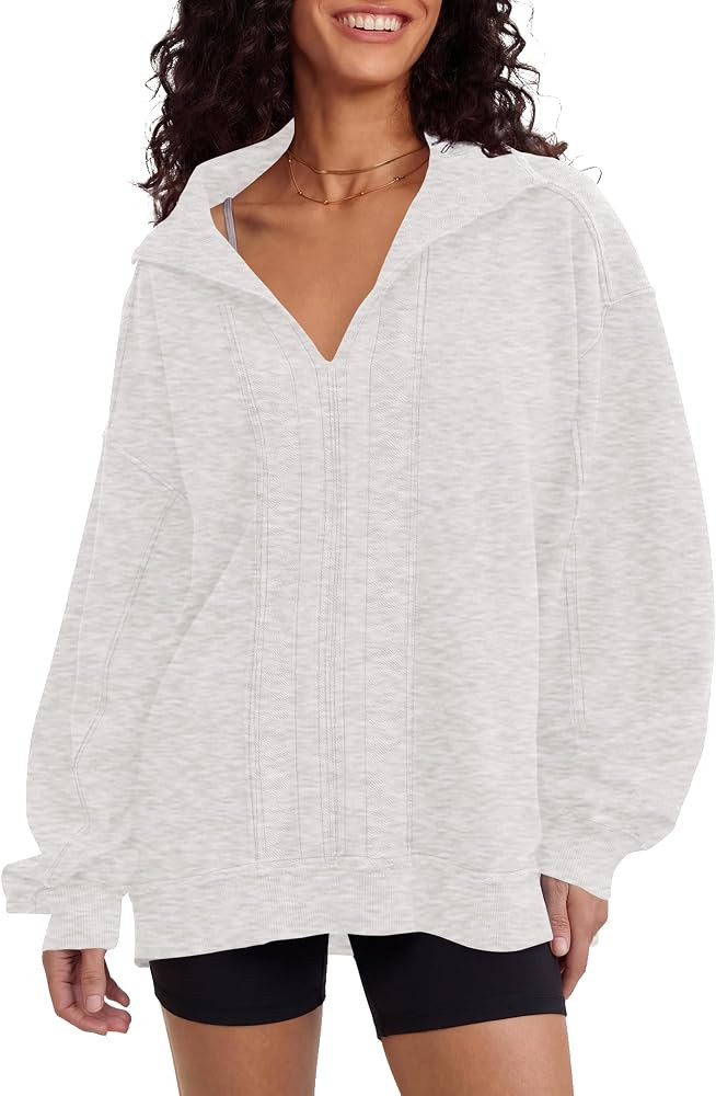Locachy Women's Casual Oversized Sweatshirt V Neck Long Sleeve Pullover Tops Fashion Outfits Clot... | Amazon (US)