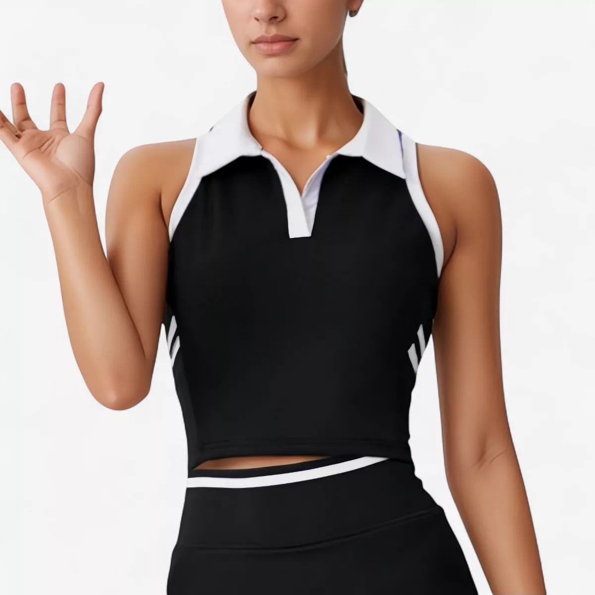 Anna-Kaci Active Women's Sleeveless Cropped Polo Top with Contrast Collar and Side Stripe Detail | Target