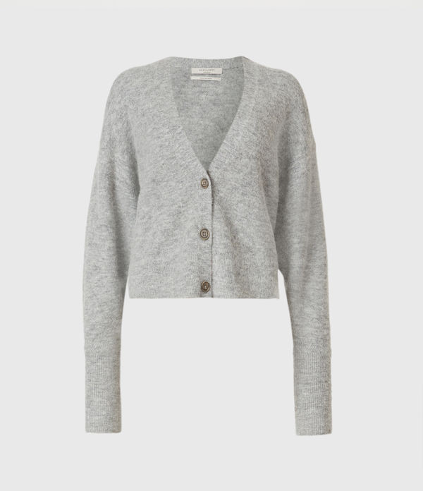 AllSaints Vika Cardigan, Womens, Grey Marl, Size: L | AllSaints CA