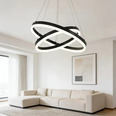 Modern 2-Ring LED Chandelier With Remote Control, Dimmable & Adjustable Color Temperature, Adjustable Suspension For Dining Room, Living Room, Kitchen | Wayfair North America