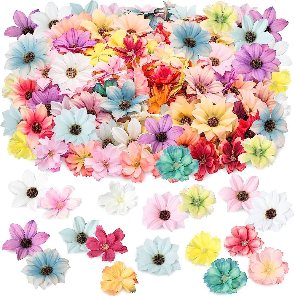 200 Pieces Faux Flower Heads Fake Artificial Peony Daisy Rose Flowers Multicolor Silk Daisy Flowe... | Amazon (US)
