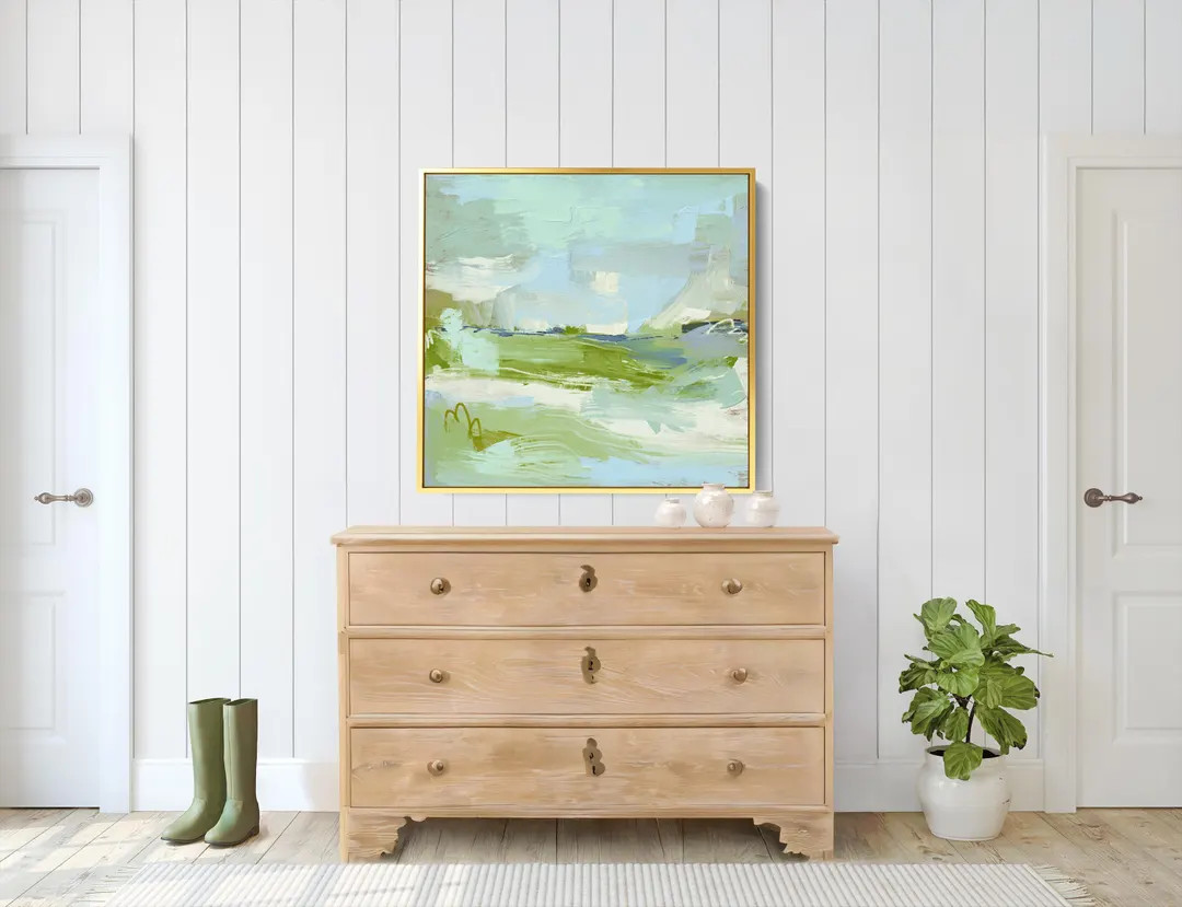 Blue and Green Abstract Art Print: Modern Coastal Landscape on Canvas | Etsy (US)