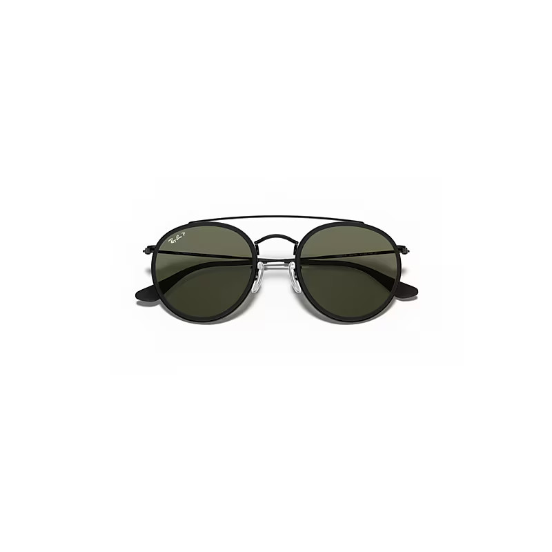 Ray-Ban Round Double Bridge Sunglasses Black Frame Green Lenses Polarized 51-22 | Ray-Ban (US)