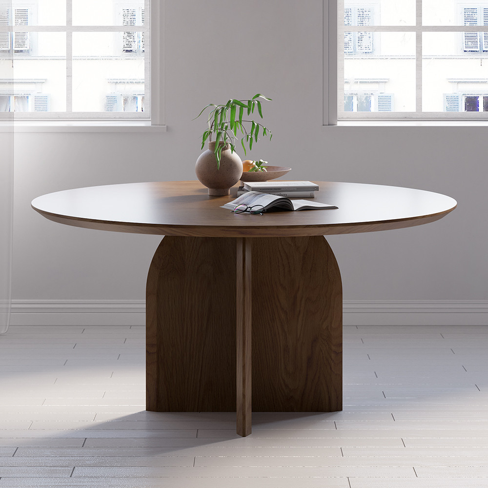 39.4"" Round Dining Table Solid Wood for 4 Modern Walnut Dining Room Table | Homary