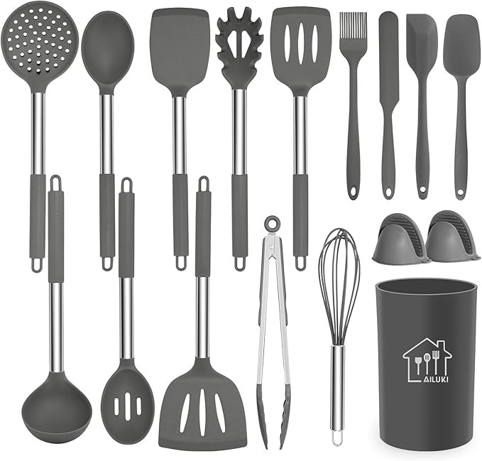 Silicone Cooking Utensil Set,Kitchen Utensils 17 Pcs Cooking Utensils Set,Non-stick Heat Resistan... | Amazon (US)