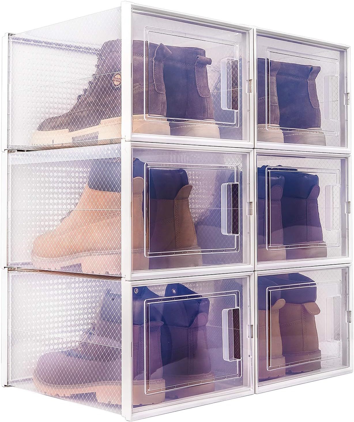 WAYTRIM Storage Shoe Box, Foldable Clear Sneaker Display Box, Stackable Storage Bins Shoe Contain... | Amazon (US)