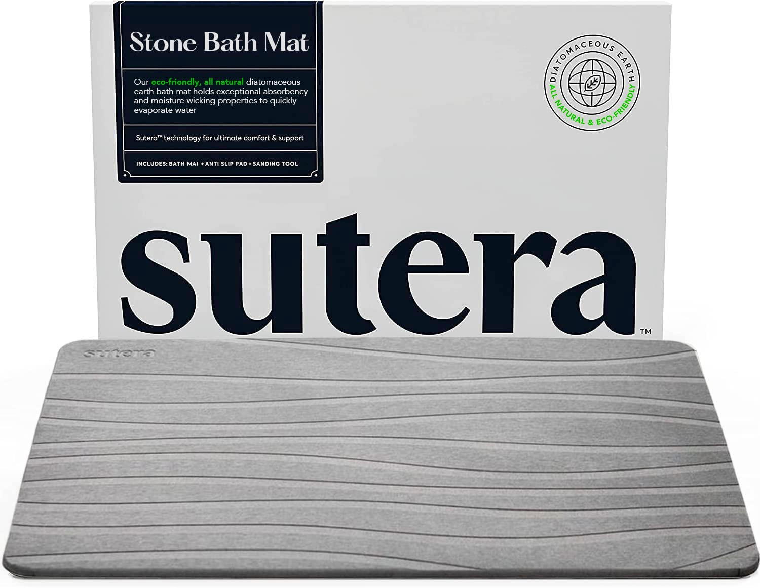 SUTERA Diatomaceous Stone Bathmat | Ultra-Absorbent, Quick-Drying Bath Mat | Slip-Resistant Surfa... | Amazon (US)