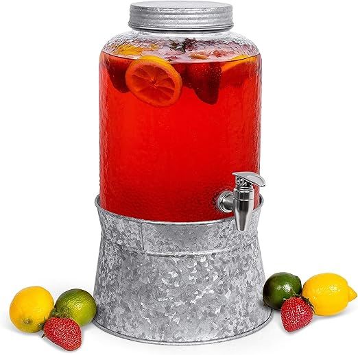 BirdRock Home 2.5 Gallon Pebbled Glass Beverage Dispenser with Galvanized Stand - Lid - Spigot - ... | Amazon (US)