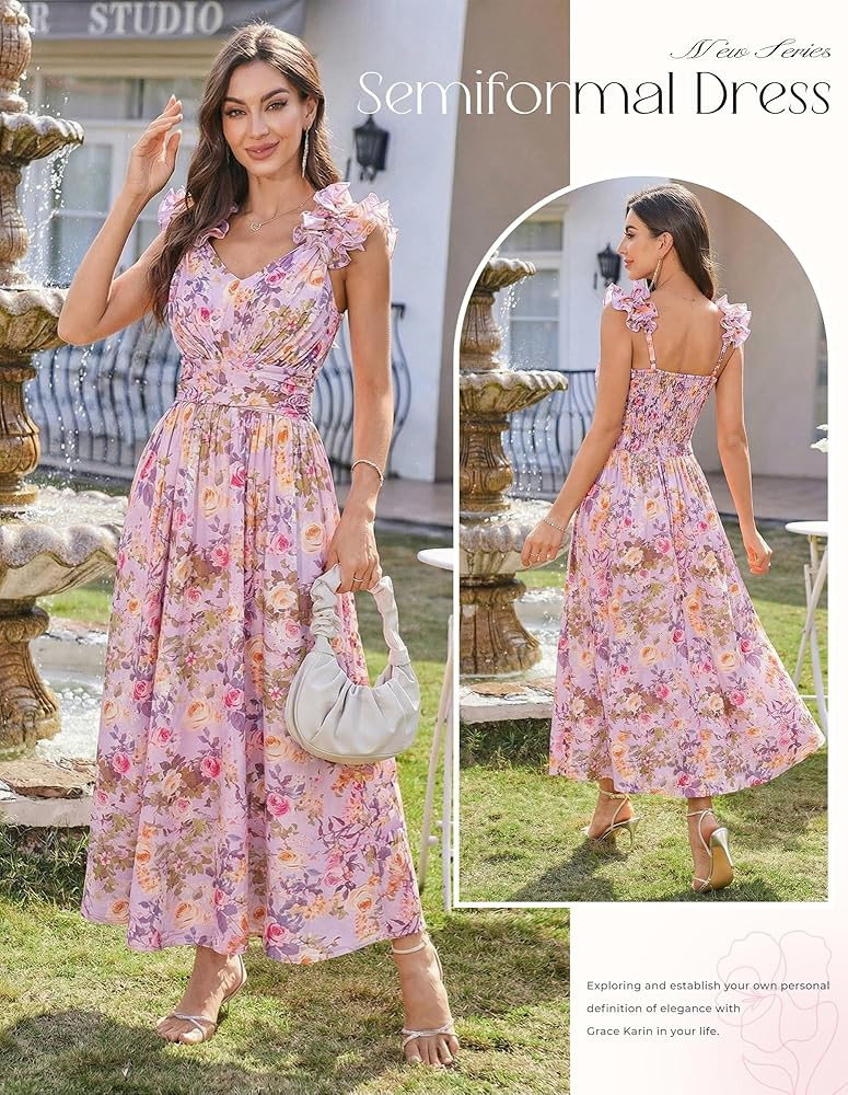 GRACE KARIN 2025 Women's Summer Floral Print Dress Sleeveless Casual Flowy Sundress A Line Ruffle... | Amazon (US)