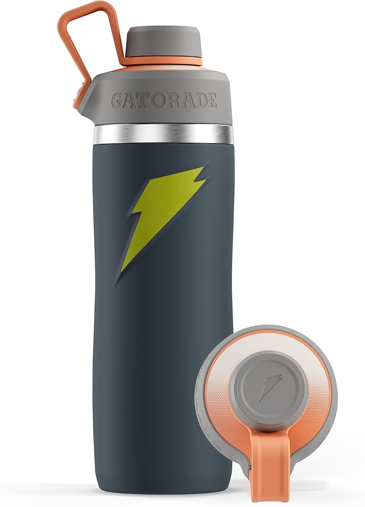 Gatorade 'Overtime' 22oz Stainless Steel Water Bottle, Twist Cap, Grey/Neon Yellow | Amazon (US)