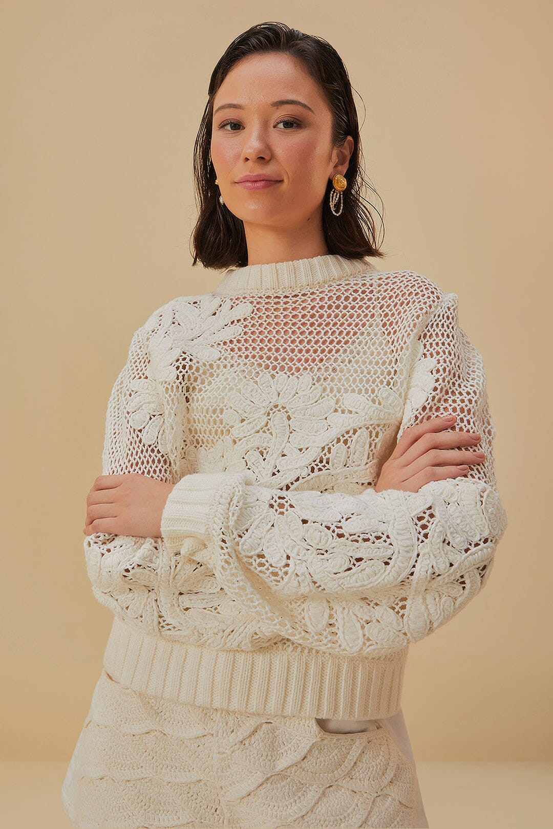 White Embroidered Knit Sweater | Farm Rio EU