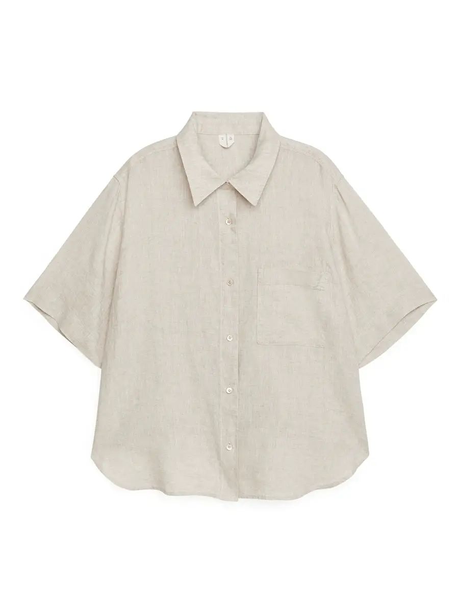 Short-Sleeved Linen Shirt - Beige - ARKET GB | ARKET (EU)
