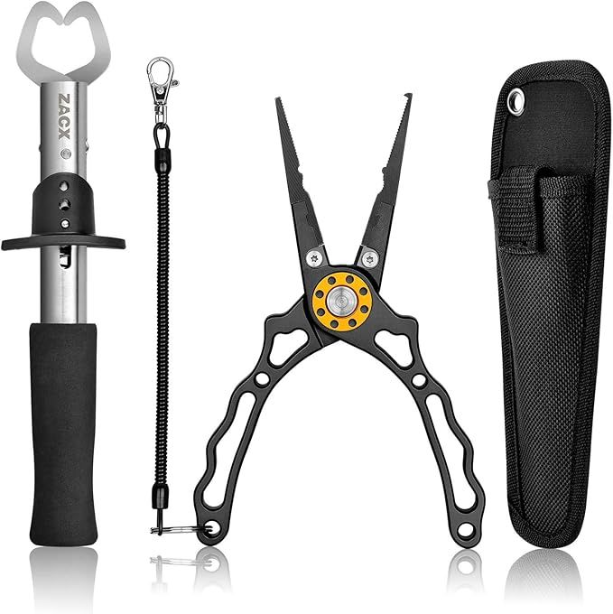 ZACX Fishing Pliers, Fish Lip Gripper Upgraded Muti-Function Fishing Pliers Hook Remover Split Ri... | Amazon (US)