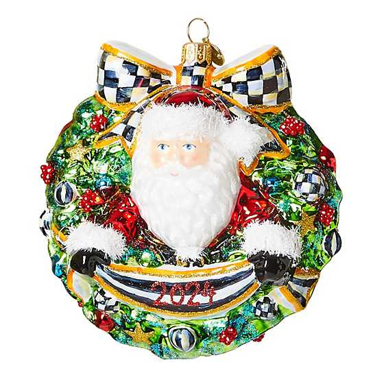 2024 Santa Wreath Glass Ornament | MacKenzie-Childs