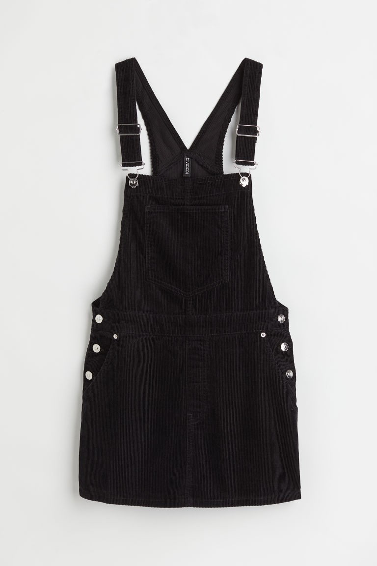 H & M - Corduroy Overall Dress - Black | H&M (US + CA)