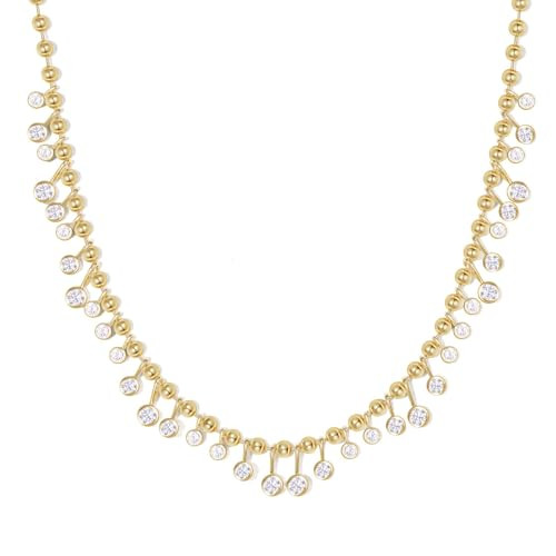 Amazon.com: KissYan Cubic Zirconia Charm Necklace for Women, 14K Gold Plated Beaded Chain Rainbow... | Amazon (US)