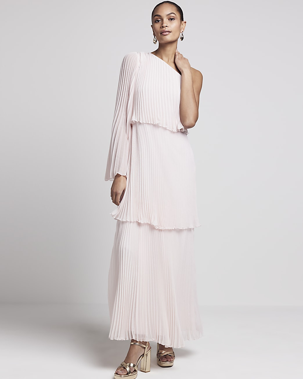 Pink plisse one shoulder maxi dress | River Island (UK & IE)