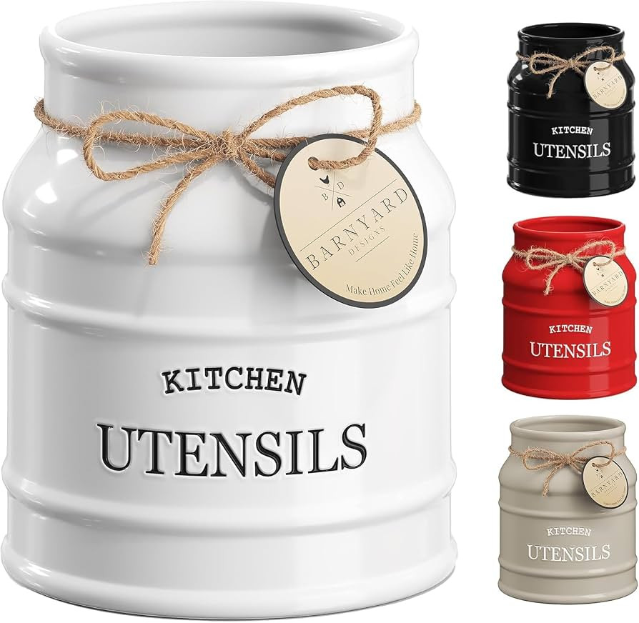 Barnyard Designs Ceramic Kitchen Utensil Holder Countertop 6.75\u2033 (White) | Amazon (US)
