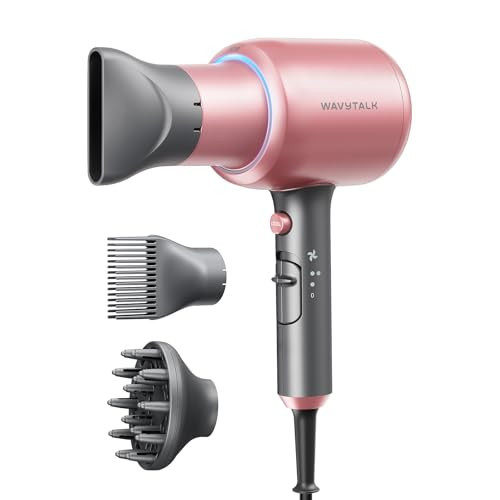 Wavytalk Hair Dryer, Blown Away Ionic Hair Dryer for Curly Hair with Diffuser, 1875W Fast Drying Blow Dryer with Ceramic Technology, 3 Attachments for All Hair Types, Light and Quiet, Rose Gold | Amazon (US)