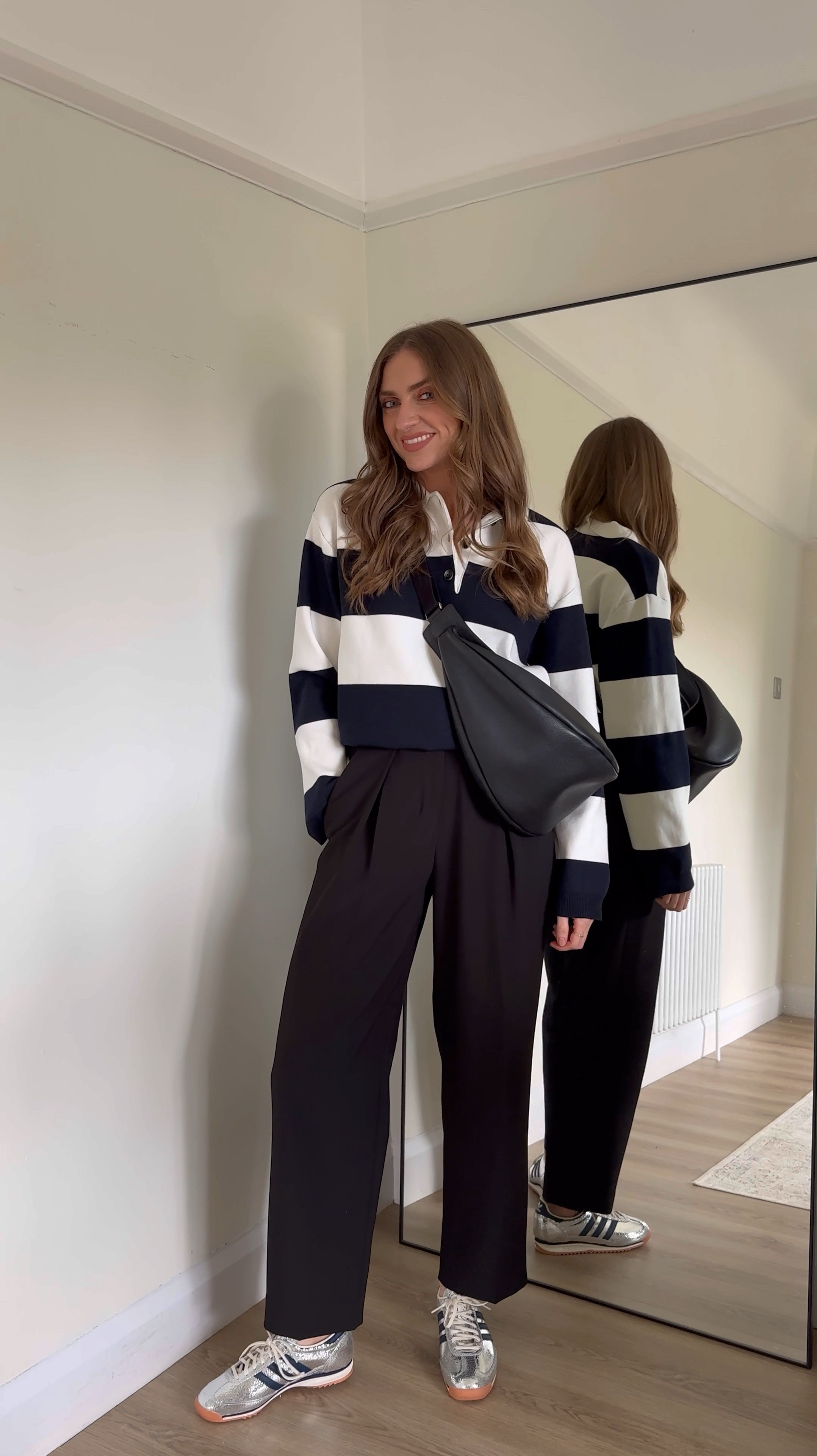 Rugby style shirt styling 
Wearing the small in the H&M striped polo shirt
36 in the & Other Stories black tapered trousers
Adidas silver SL 72 trainers
The Row large banana bag, exact & dupes linked 



Trainer outfit, smart casual outfit, trainer styling, striped shirt 

#LTKeurope #LTKautumn #LTKuk