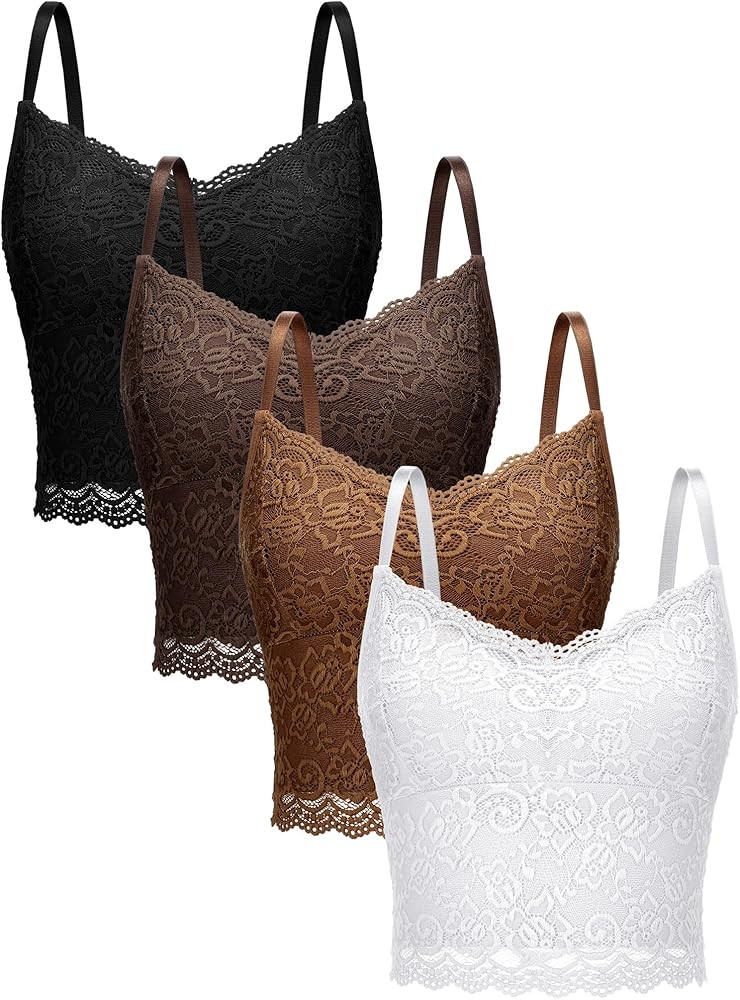 Bencailor 4 Pcs Lace Camisole for Women Spaghetti Strap Lace Bralettes Crop Tops Cami Top V Neck ... | Amazon (US)
