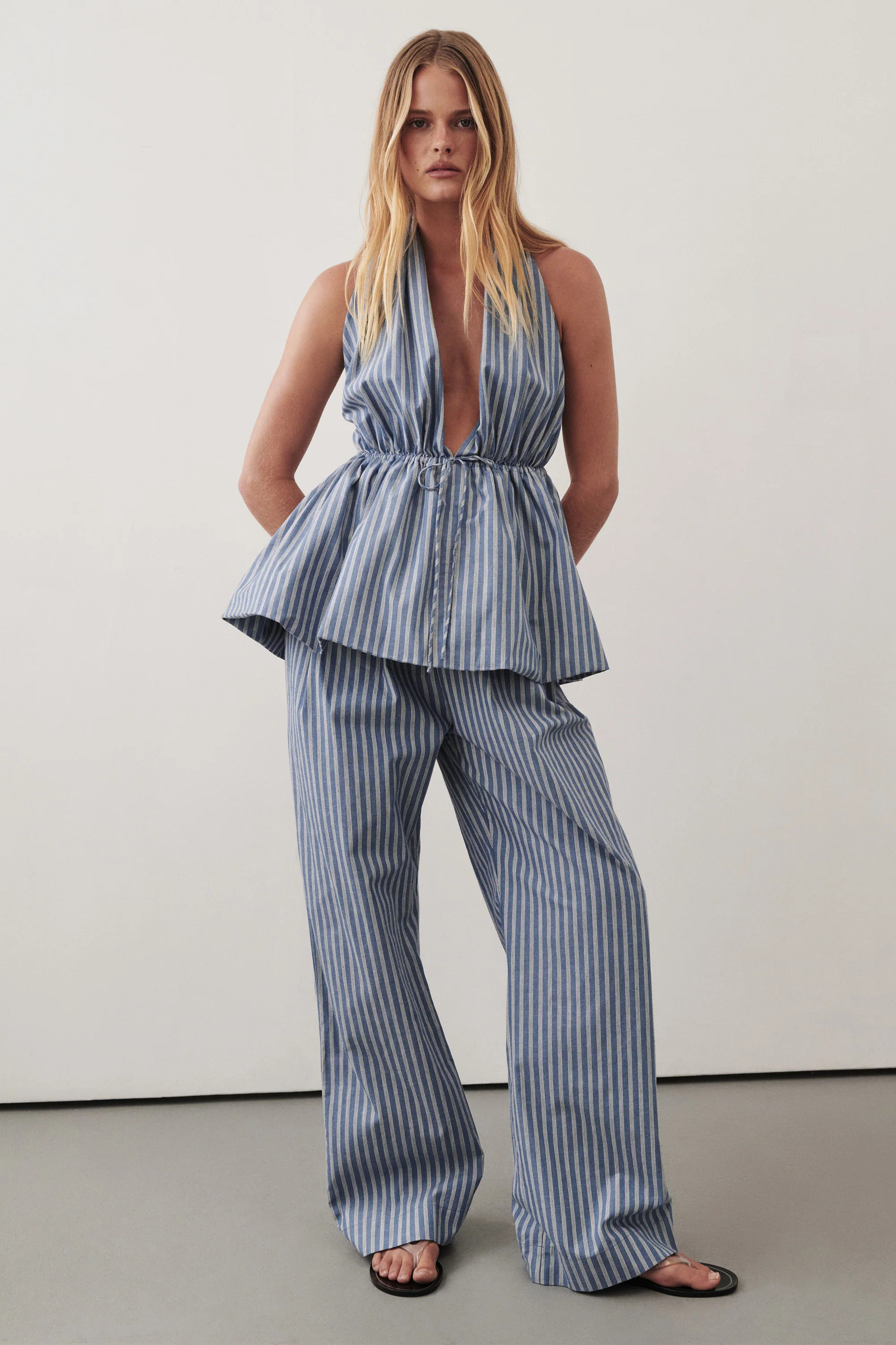 GRACIE BLUE STRIPE HALTER TOP | DISSH