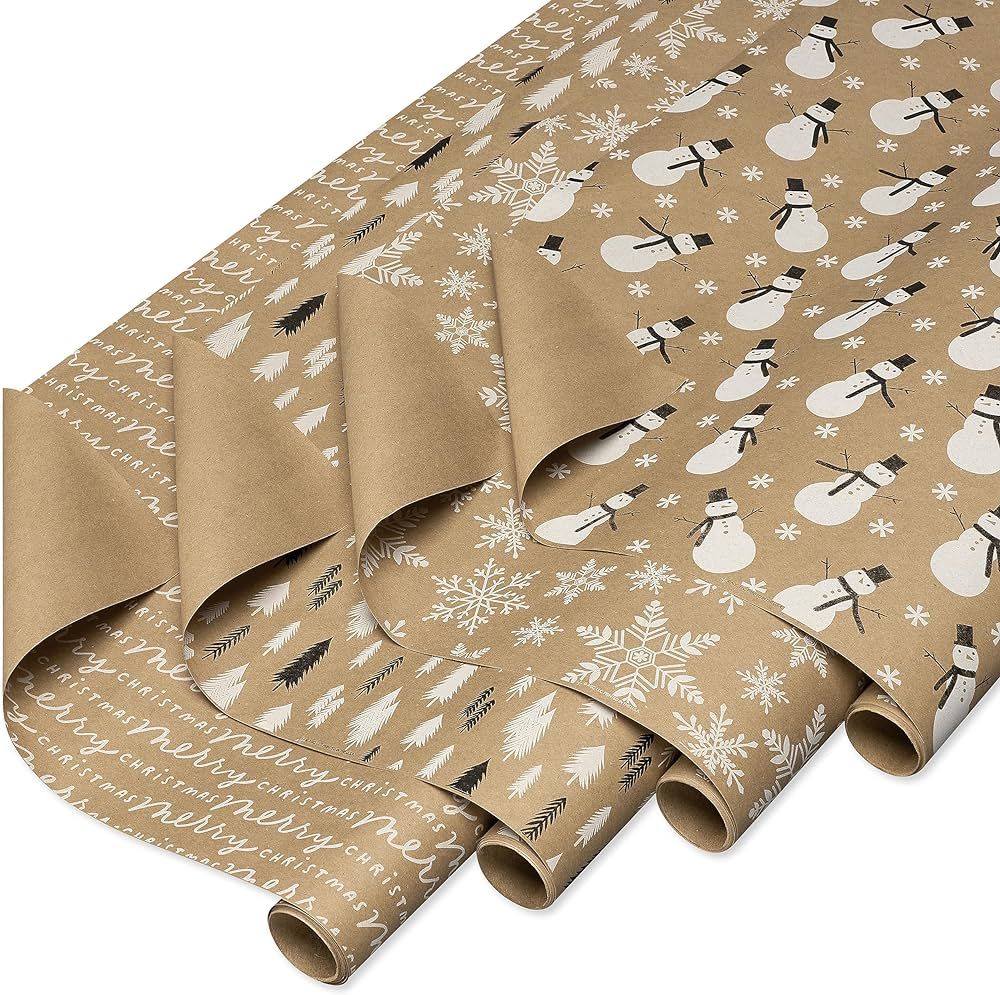 American Greetings 80 sq. ft. Kraft Wrapping Paper Bundle (Snowmen) for Christmas and All Holiday... | Amazon (US)