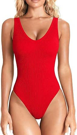 OQQ Women’s Tummy Control One Piece Swimsuit – Crinkle Textured Swimwear Full Coverage Slimmi... | Amazon (US)
