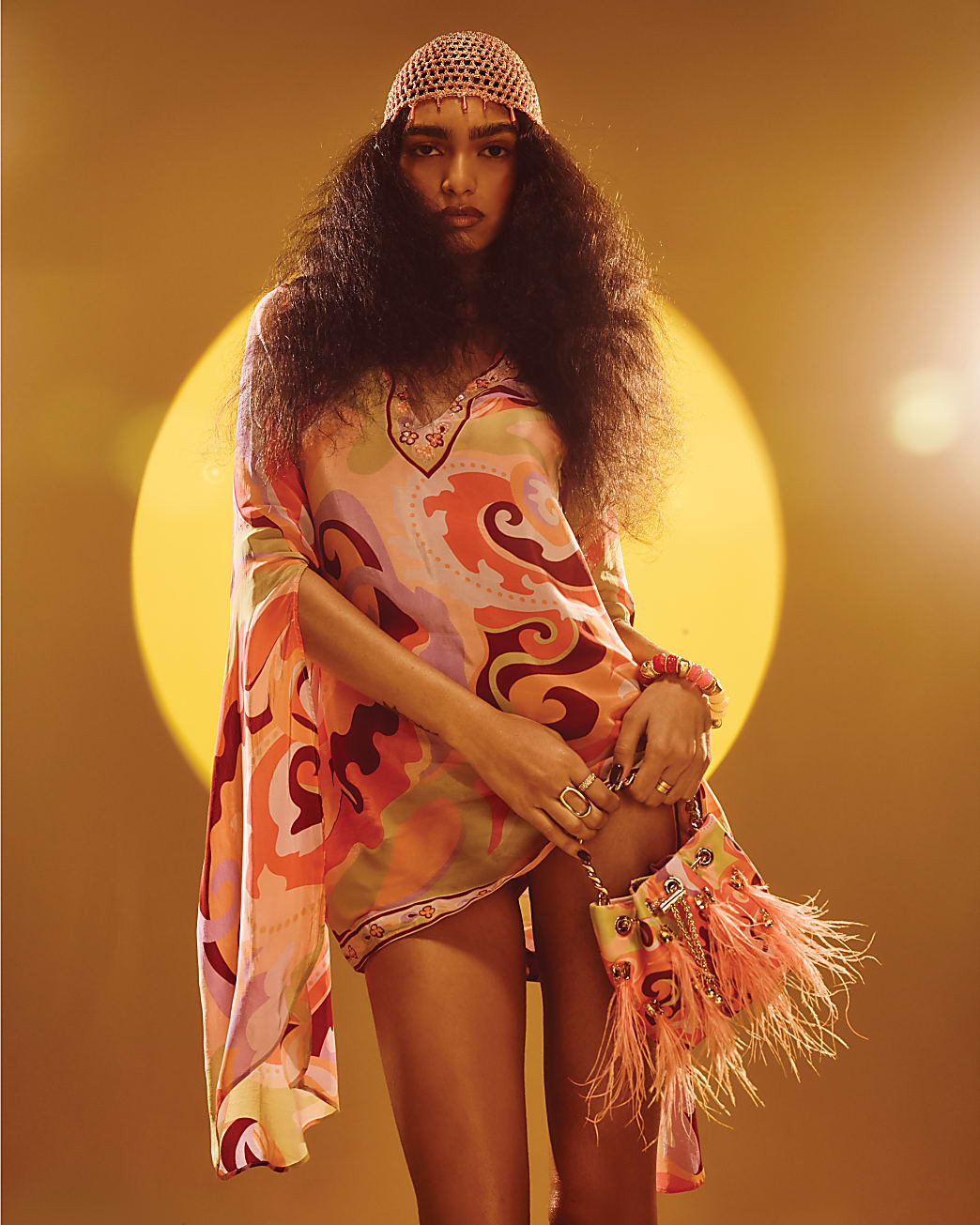 Orange Swirl Plunge Mini Tunic Dress | River Island UK & IE