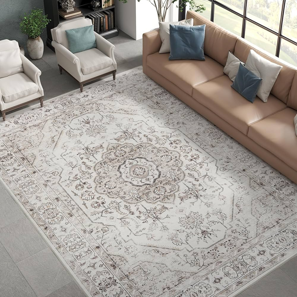 jinchan Area Rug 8x10 Medallion Floral Rug Washable Rug Accent Rug Floor Cover Non Slip Living Ro... | Amazon (US)