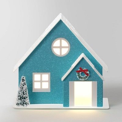 6.62" Battery Operated Lit Paper House Christmas Village Building - Wondershop™ Turquoise | Target
